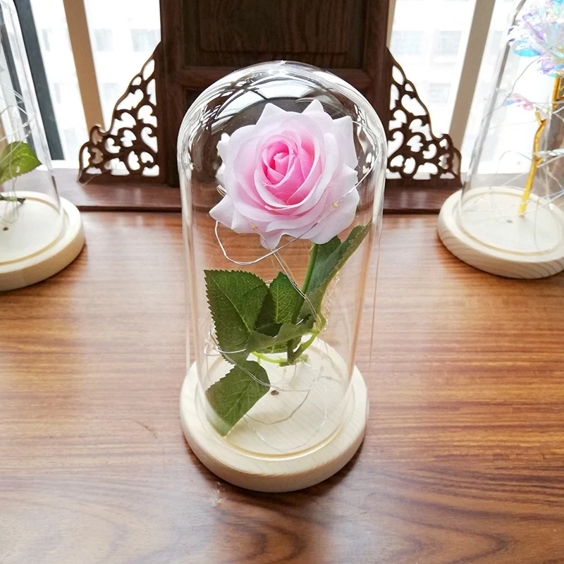 Позолоченная красная роза со светодиодной подсветкой в стеклянном куполе для свадебной вечеринки подарок на день матери порошок