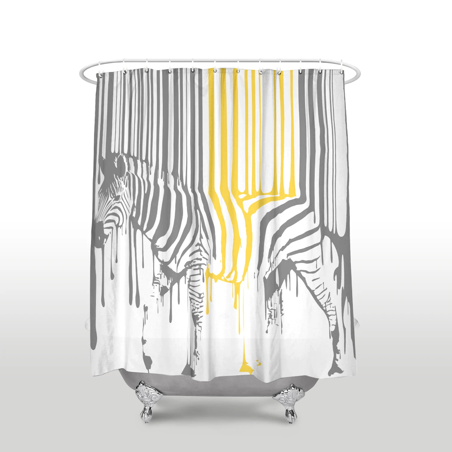 

New Waterproof Cute Animal Zebra Pattern Shower Curtain with Hooks Polyester Fabric Gray Yellow Bathroom Curtains for Home Decor