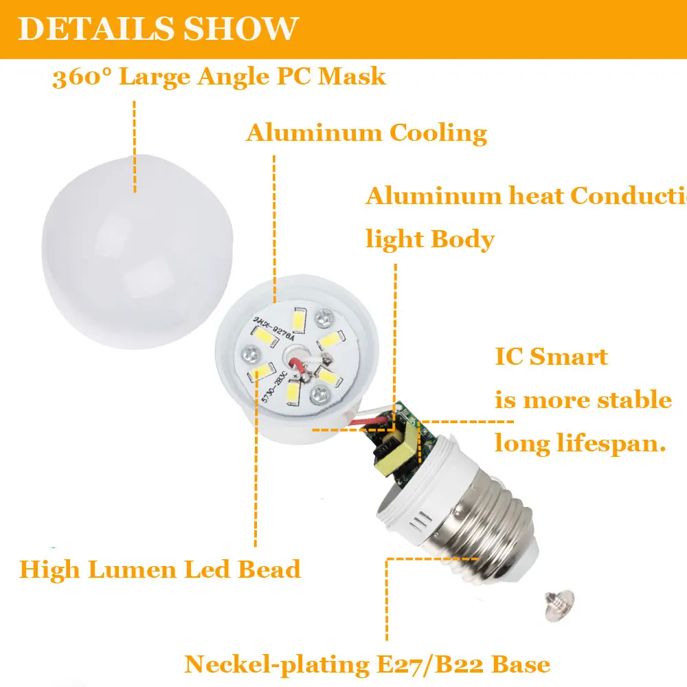 Светодиодный светильник E27, 3 Вт, 5 Вт, 7 Вт, 9 Вт, B22, штык, 220 В, 230 В, умный IC светодиодный светильник, холодный/нейтральный/теплый белый лампада, ампула, Bombilla лампа