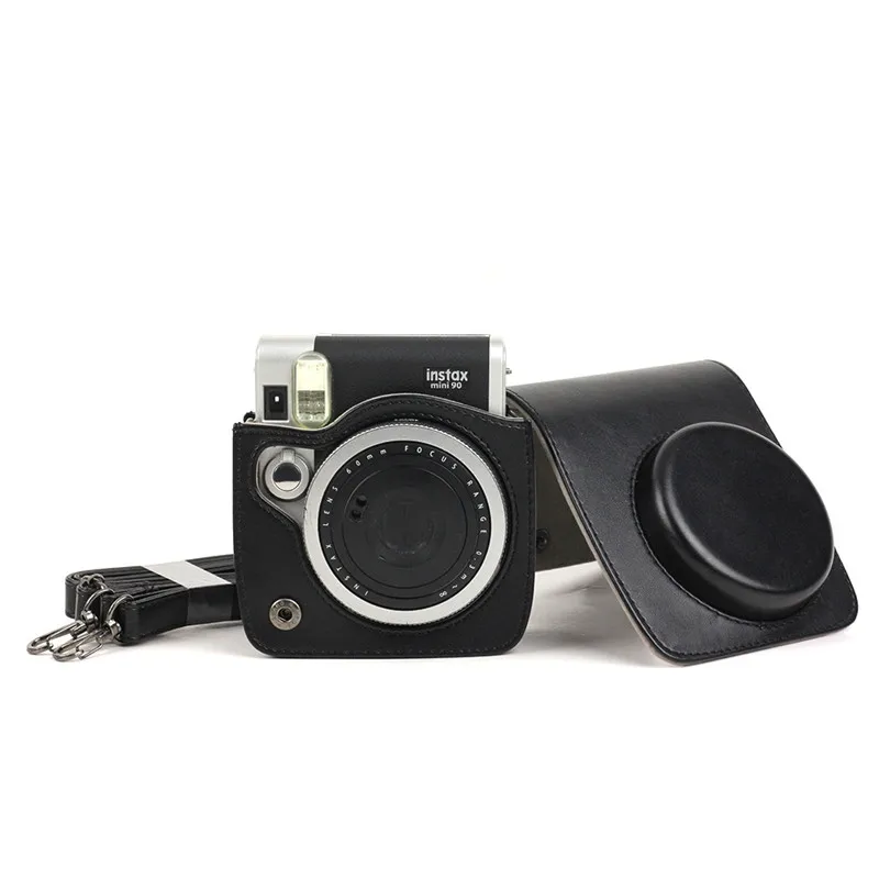 Ретро чёрный; коричневый из искусственной кожи Камера сумка чехол для Fuji Fujifilm Instax Mini 90 Mini90 с Shoudler ремень