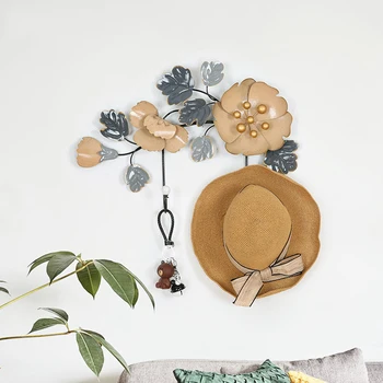 

American Wrought Iron Flower Wall Hanger Ornaments Entrance Clothing Store Coat Hook Wall Mural Crafts Door Key Hook Decoartion