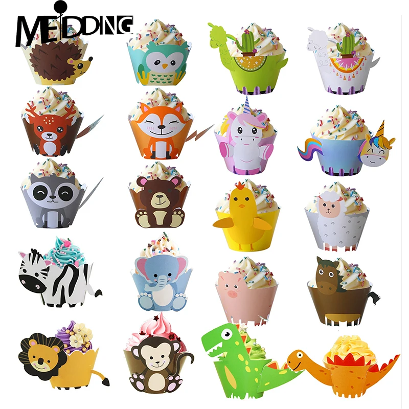 

Cute animals pattern Cupcake wrappers kids favors Cake Toppers Birthday party decorations Jungle safari themed Baby shower decor