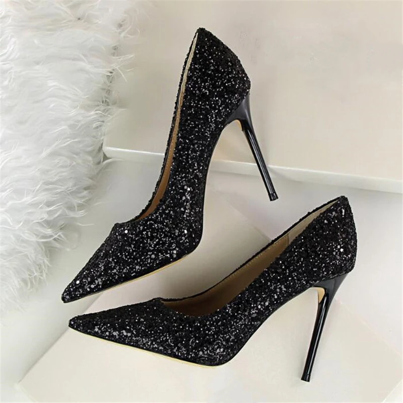 

Spring and Summer 2019 New Women s` Point High-heeled Roman Shoes Fashion sexy Sequins shoes designer shoes 847