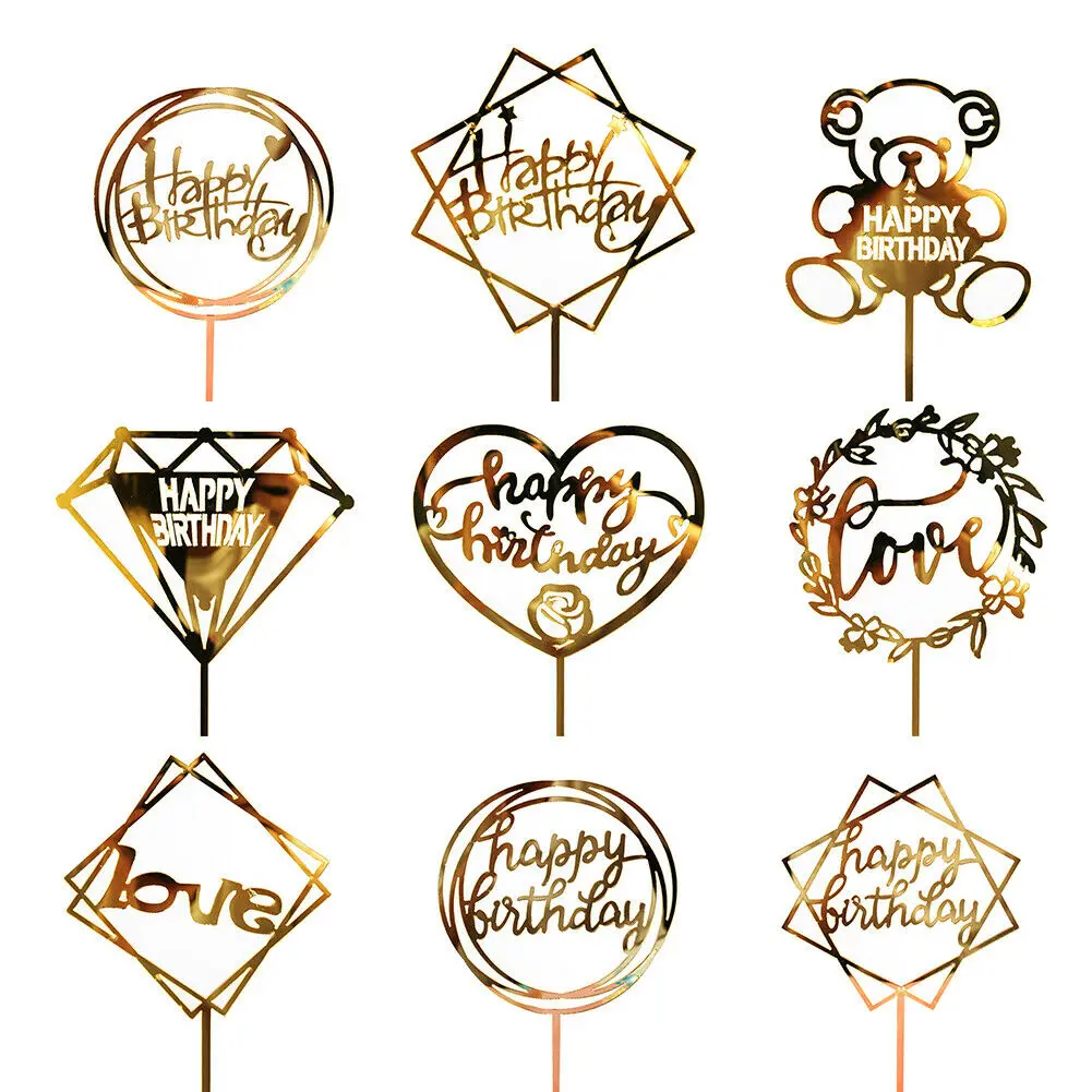 

1pc Wedding Party Cake Topper Decoration Happy Birthday Card Banner Acrylic Cake DIY Cake Decor