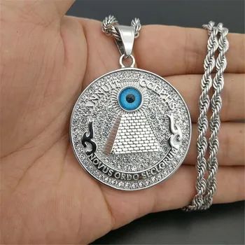 

Iced Out Pyramid Eye Necklace & Pendant With Stainless Steel Chain Gold Color Bling Cubic Zircon Men's Hip hop Jewelry For Gift