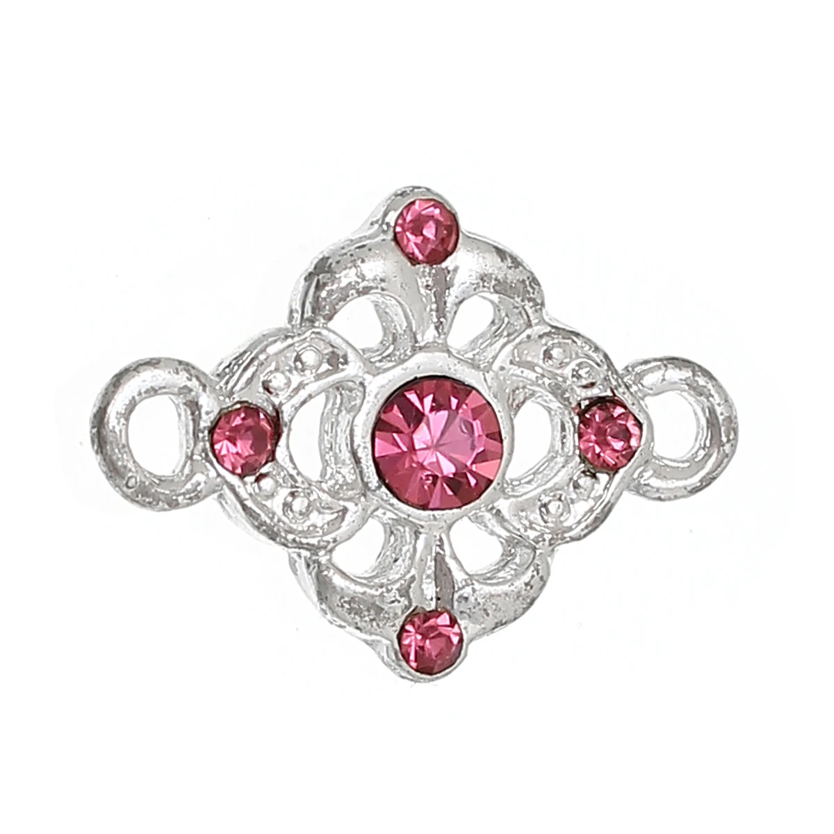 

DoreenBeads Zinc alloy Connectors Findings Flower Silver color Hollow Deep Pink Rhinestone 18mm(6/8")x 13mm(4/8"),2 Pieces