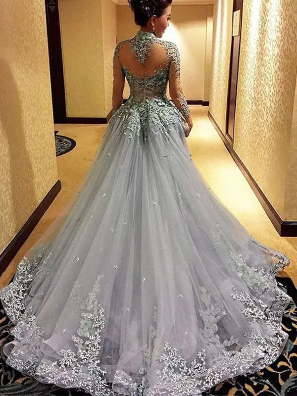 silver grey evening gown