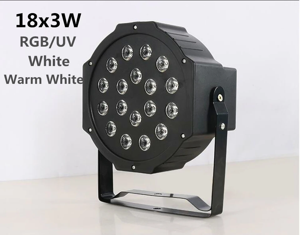 

LED Par light 18x3W 54W High Power RGB/UV/ white Warm White Par Light With DMX512 Master Slave Led Flat DJ Equipments Controller