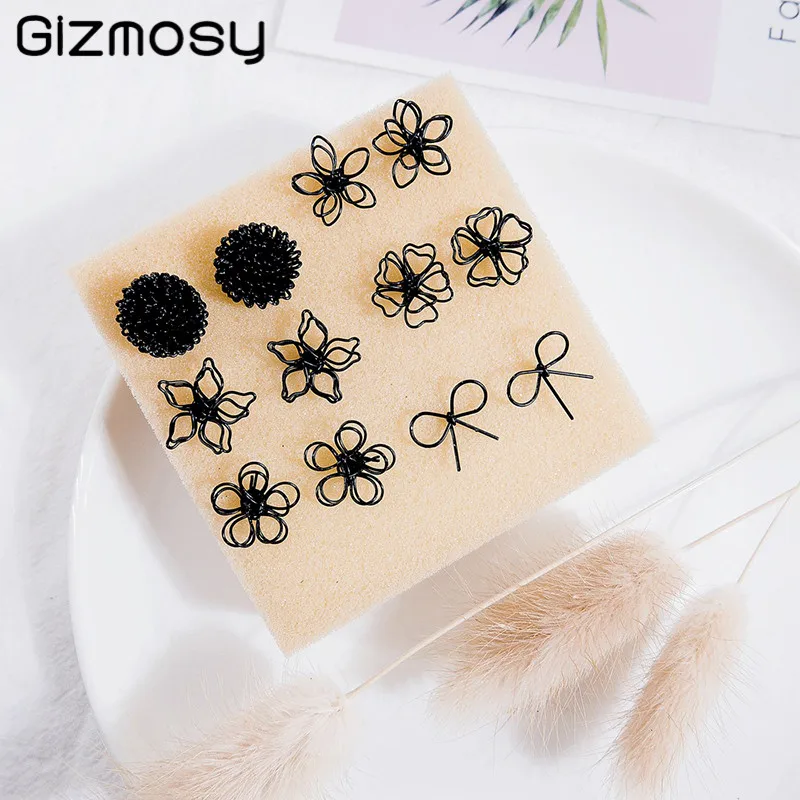 Открытые двухслойные маленькие серьги в форме цветка серьги-гвоздики модные ювелирные изделия женские аксессуары черный корейский стиль SY5109