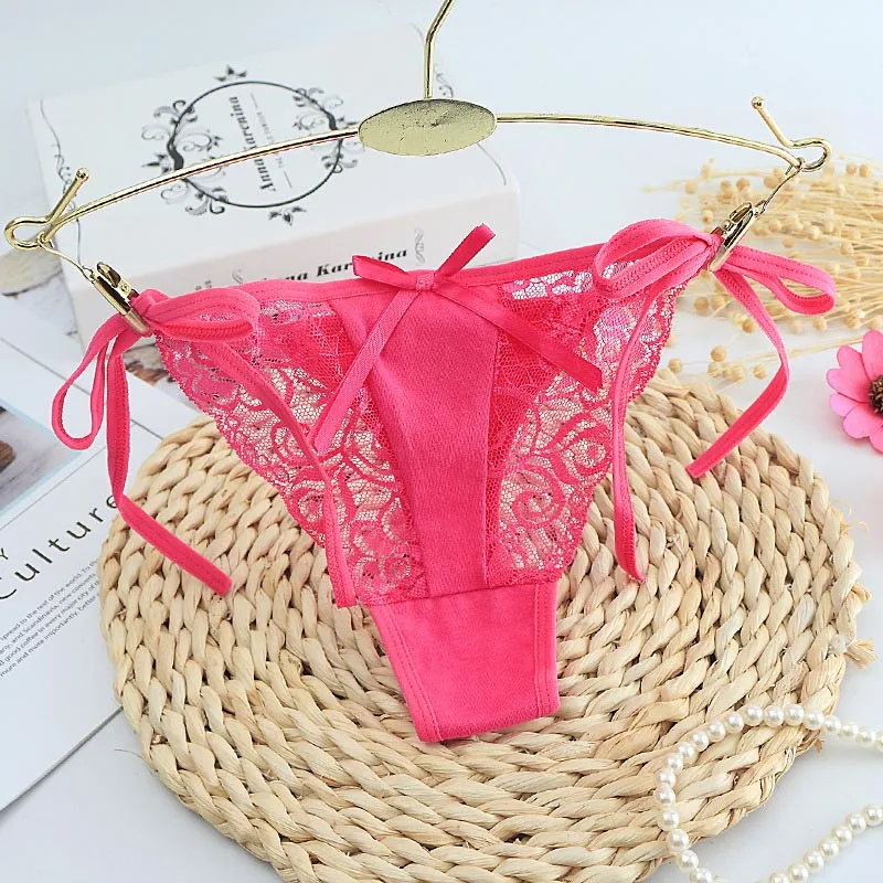 Bowknot Lifter Bragas Lace Underwear Women's Bandage Transparent Thongs and G String Flower Pattern Sexy Intimates  (4)