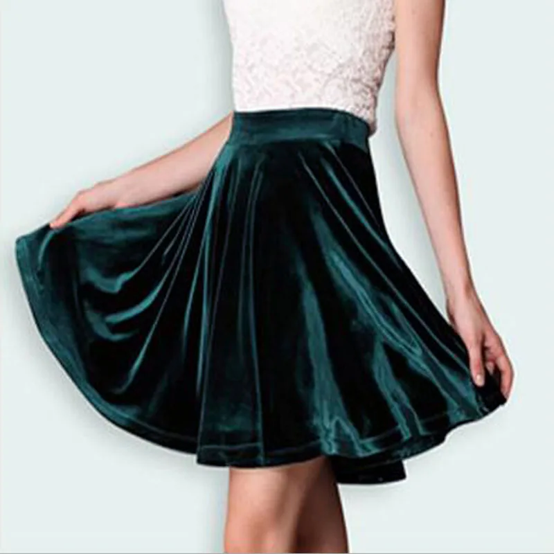 

Fashion Autumn Faldas 2016 New Women European Luxury Style Clothing Sexy Mini Gold Velvet Pleated Short Skirts For Teenager Girl
