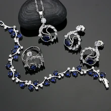 Набор ювелирных изделий из стерлингового серебра 925 пробы, цветок, голубой кубический цирконий, белый кристалл для женщин, серьги/кольца/браслет/кулон/ожерелье