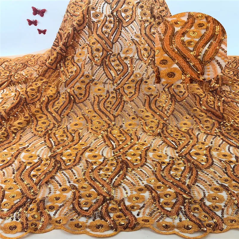 

Cassiel Orange African Fabric Embroidery Sequin Fabric Yard African Tulle Lace Fabric High Quality Net For Nigerian Party