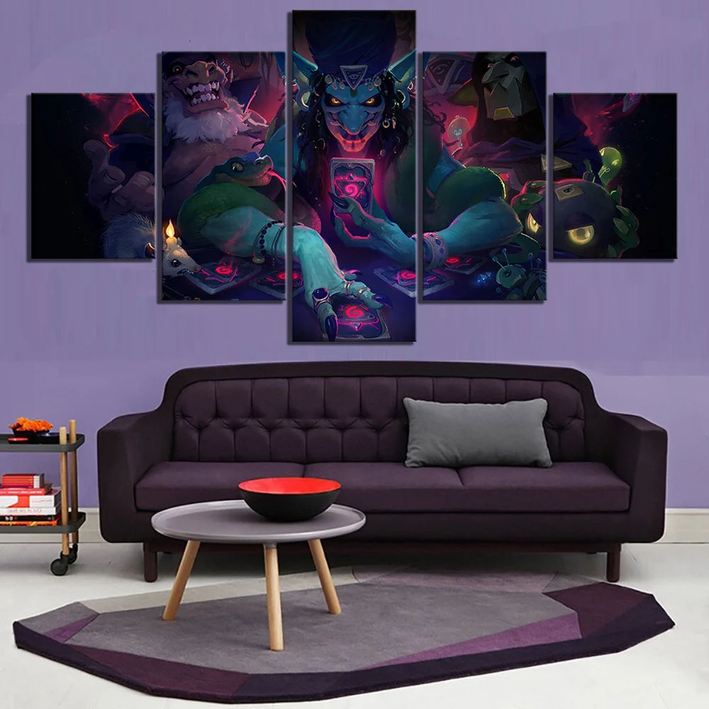 

Home Decoration Hd Prints Painting Pictures 5 Panel Hearthstone Rise Of Shadows Video Game Wall Art Modular Canvas Poster Modern
