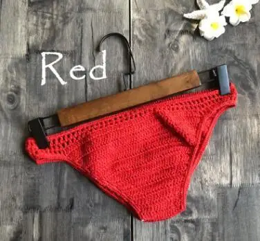 Red one size Вязаное крючком бикини для женщин, ручная работа, вязанное хлопковое открытое купальное белье, плавки, винтажное сексуальное летнее пляжное нижнее белье, бикини, трусики - Цвет: Red one size