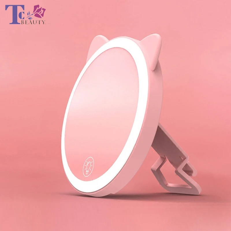 Портативсветодио дный ное светодиодное зеркало для макияжа компактное женское карманное зеркало косметическое ручное зеркало для