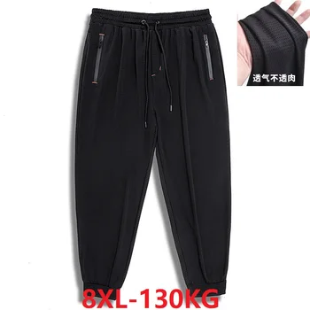 

summer men sports Hole sweatpants black plus size big 7XL 8XL mans Breathable comfort pants spring Stretch Elastic waist pants