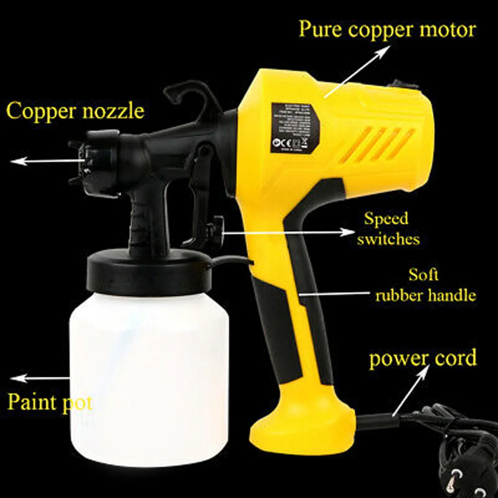 

Electric Sprayer Paint Sprayer Adjustable Yellow + Black Removable High Pressure Accessories