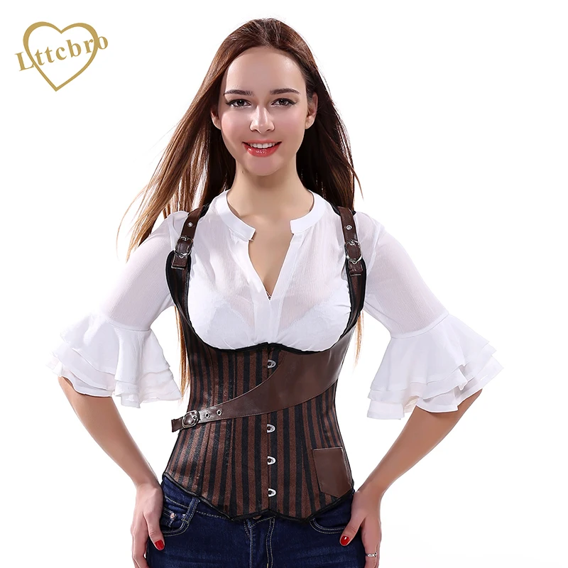 Wholesale Plus Size Sexy Striped Steel Boned Steampunk Corsets Thong ...