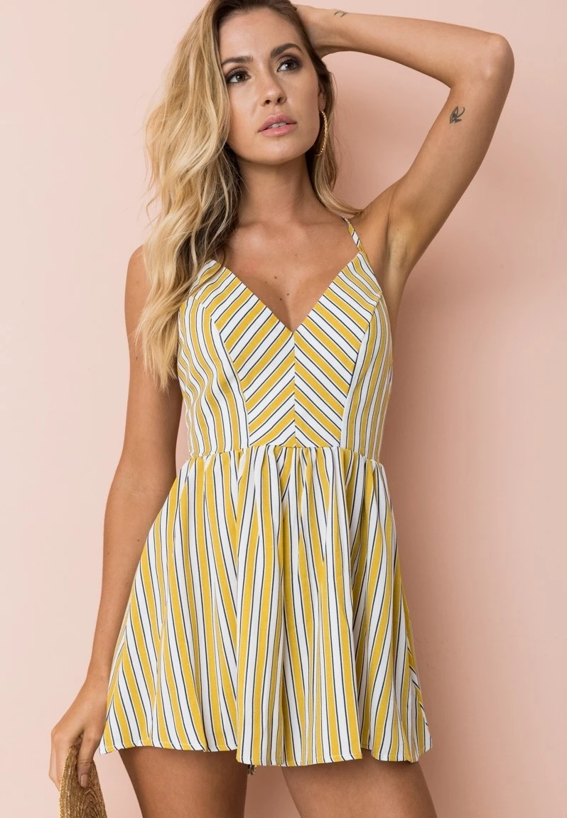 yellow striped overalls