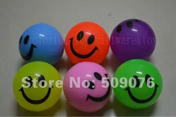 

Free shipping 24pcs/lot 5.5cm rubber led flashing ball Light Up LED Smiley Smiling Bouncy Balls led toy for christmas