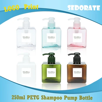 

Sedorate 20 pcs/Lot Empty Plastic Cosmetic Refillable Bottles 250ML PETG Square Shampoo Pump Bottles Makeup Containers FY005