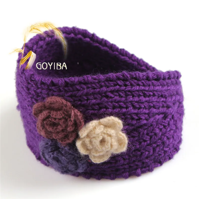 GOYIBA/13 цветов, женская зимняя вязаная головная повязка с цветами для девочек, с пуговицами, головной убор, теплые тюрбан, повязка для волос