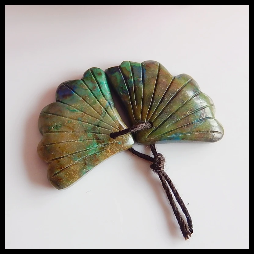 

Fashion jewelry,Natural Gemstone Carved Leaf Chrysocolla fashion women Earring Bead,29x19x5mm,6.3g