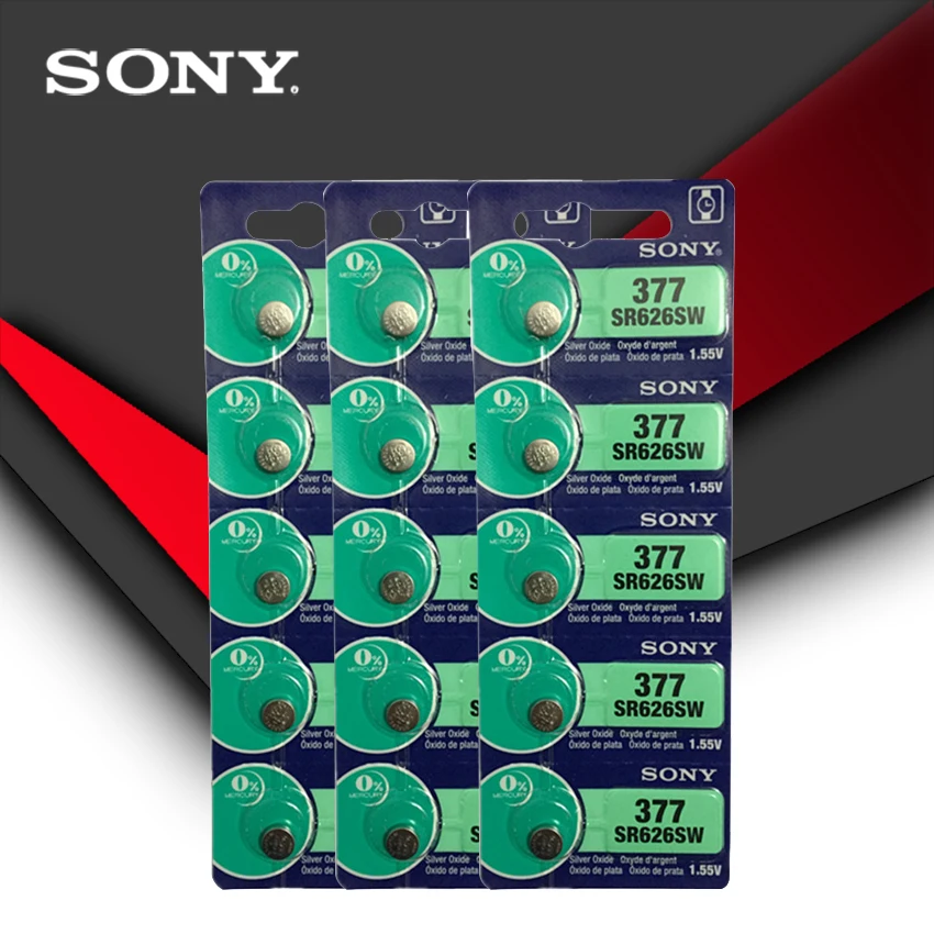 15 шт. Sony 100% оригинал 377 SR626SW SR626 AG4 1 55 V оксид серебра часы батарея Кнопка монета