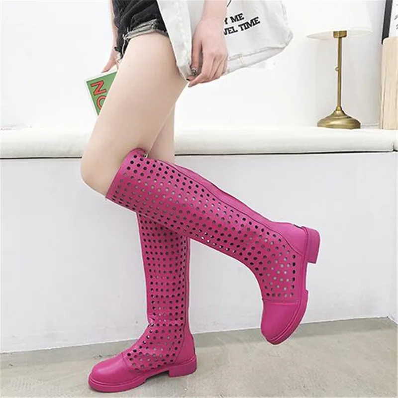 

2019 New Candy colors Women's Summer Hollow hole Boots Fashion Square heel Martin boots Ladies Dress Casual Shoes long Booties