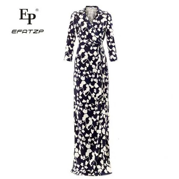 EFATZP высокое качество новая мода весеннее дизайнерское длинное платье женское элегантное с поясом тонкое 3/4 рукав макси платья черный