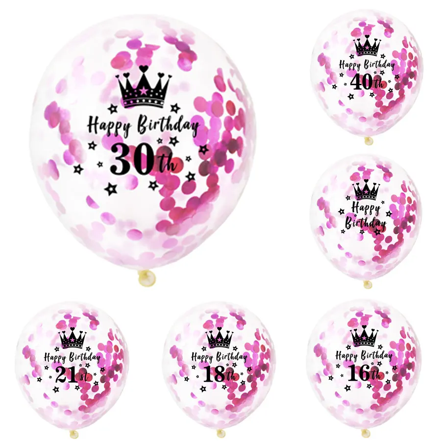

Clear Transparent Latex Balloons 12inch Happy Birthday Crown Number Balloons Rose Red Confetti Balloons For Birthday Party Decor