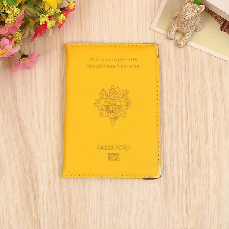 Чехол-портмоне из искусственной кожи для путешествий во Францию для женщин и мужчин, чехол-органайзер для паспорта во французском стиле - Цвет: yellow