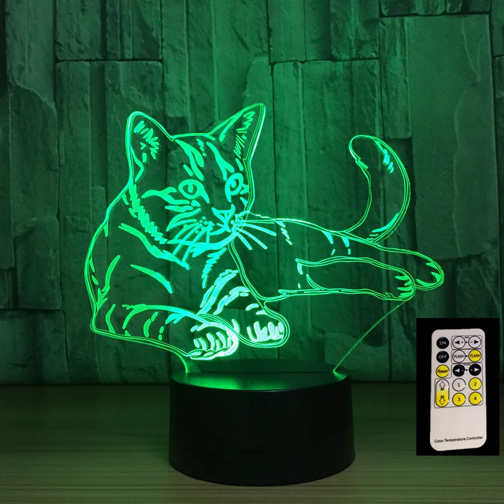Tanie Piękny śpiący kot 3D lampka nocna lampa zwierzęca zdalny przełącznik dotykowy LED 7 kolorów LED USB 3D lampa iluzoryczna jako prezent dla dzieci