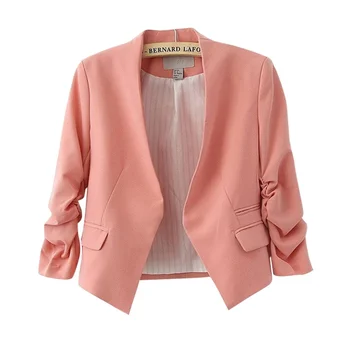 

2019 Female Body Puff Sleeves Candy Color V-neck Solid Color Short Suit Fashion New Trend Office Ladies Clothing