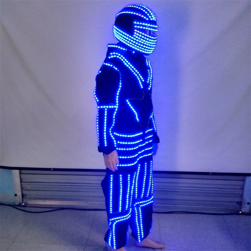 

Nightclub Bar party LED Luminous Dance Costume Clothes With Led Helmet Glowing Robot Suit Stage Performance Clothing Dancewear