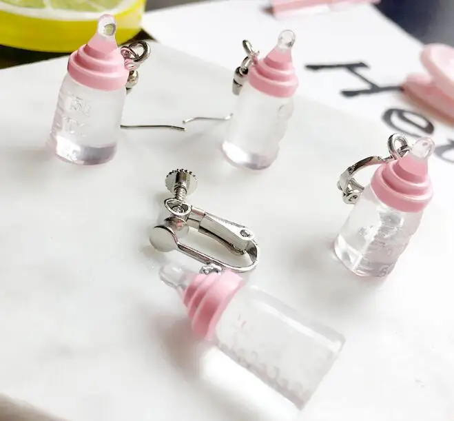 

So Cute Lovely Transparent Simulation Feeder Baby Bottles Dangle Earrings for Women Lady Fashion Jewelry Summer Earrings