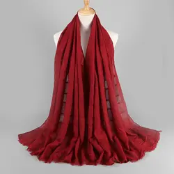 90*180 см Модный весенний полый льняной и хлопковый шарф женский сплошной цвет мусульманский красный черный хиджаб шарфы головной шарф для