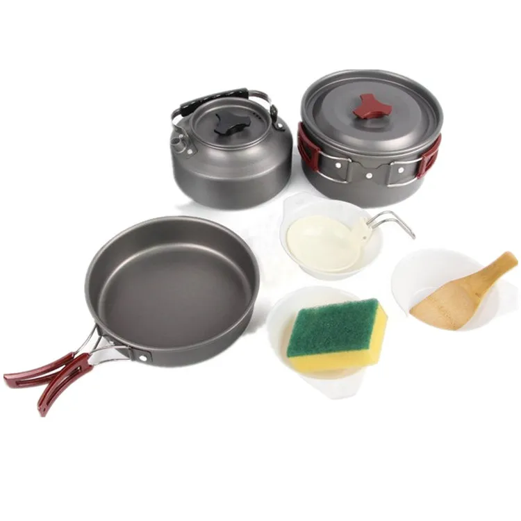 2 3 People Portable Outdoor Cooking Set Pot Bowl Teapot Coffee Kettle