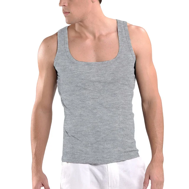 U Neck Sleeveless Undershirts Singlet Breathable Cotton Mens Vest Plus