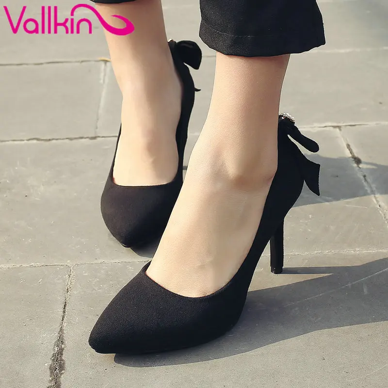 

VALLKIN 2017 Western Style Paty Bow Tie Women Pumps Pointed Toe Sexy Shoes Woman High Heels Wedding Shoes Big Size 34-42