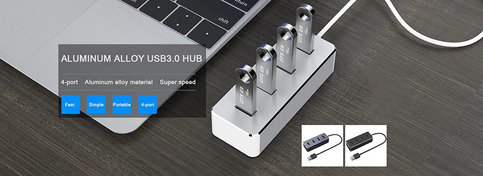 Алюминий сплава 4-Порты и разъёмы USB 3,0 концентратор суб-контроль переключатель ступицы 30/60/120 см кабель до 5 Гбит/с разветвитель для мульти зарядное устройство USB для ноутбука