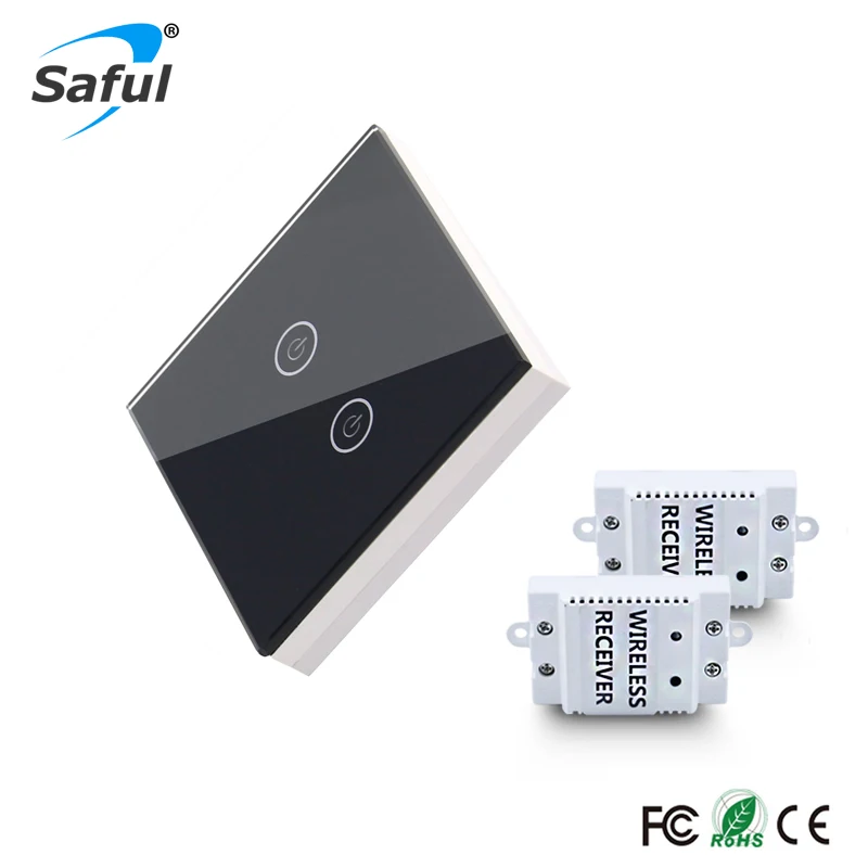 Wireless Luxury Wall Switch 2 Gang 2 Way Push Button light LED