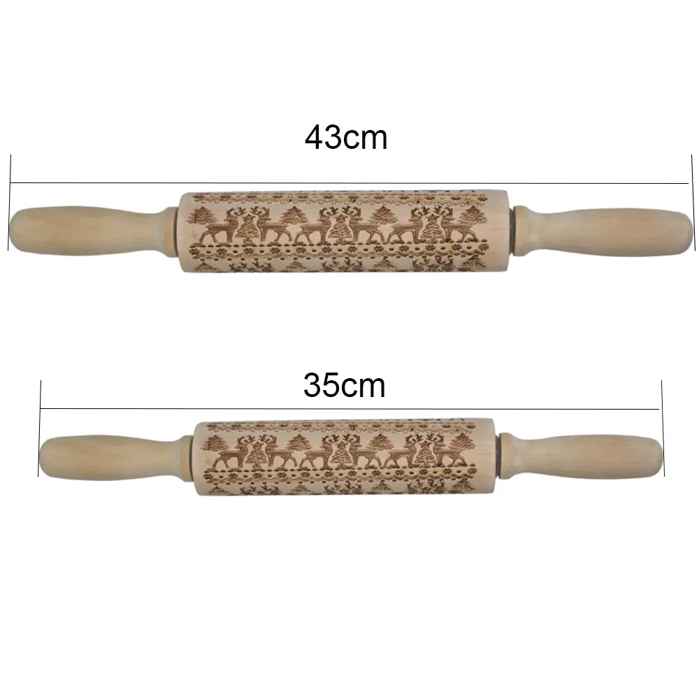 43 см Рождественская Скалка с тиснением Выгравированная резная деревянная скалка для выпечки снежинок оленей