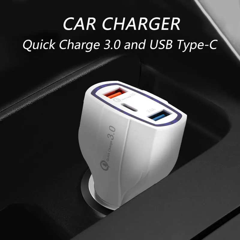 Автомобильное зарядное устройство QC3.0 usb type C прикуриватель Быстрая зарядка для мобильного телефона Автомобильный адаптер универсальные безопасные Электронные аксессуары