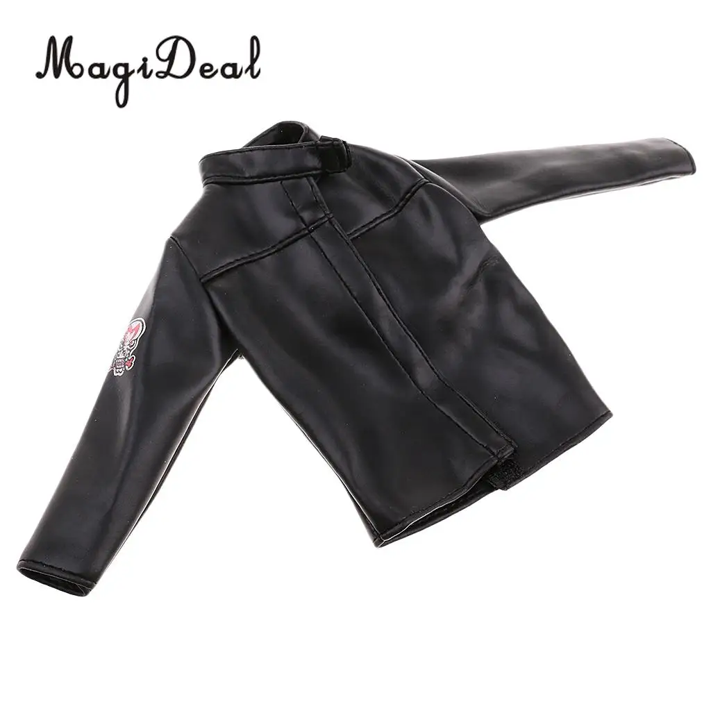 MagiDeal 1/6 Scale Black PU Leather Male Jacket Coat Clothes for 12 Inch Action Figures Doll Toys Accessories