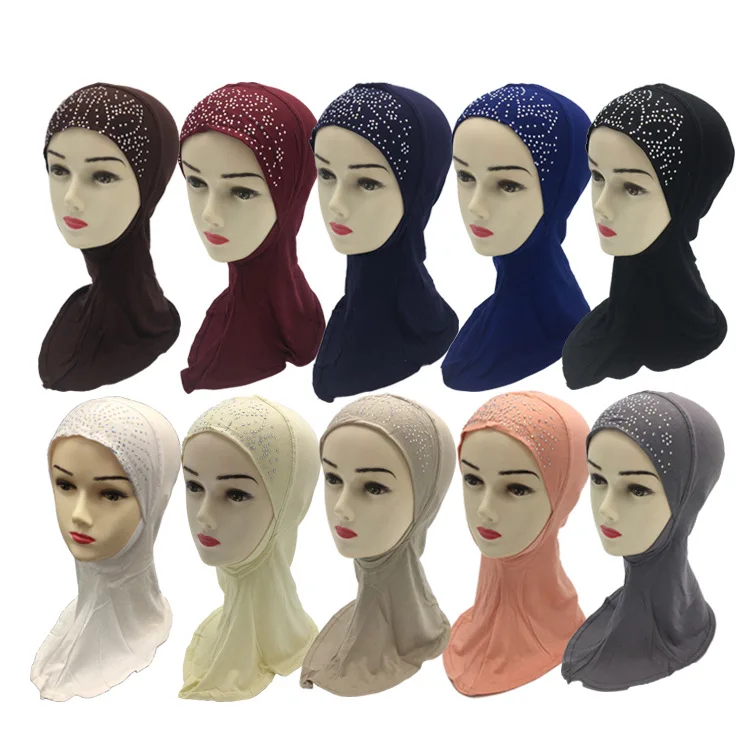 10 шт/партия хлопок Джерси мусульманские внутренние шапочки под хиджаб женские сверкающие стразы под шапки для шарфа обычный цвет 30X40 см - Цвет: message choose color