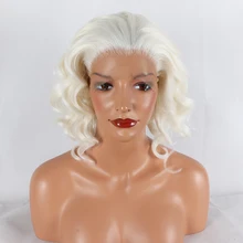 Фэнтези красоты короткие волнистые волосы Синтетические кружевные парики с детскими волосами белый боб парик Lob волосы термостойкие синтетические кружева передний парик