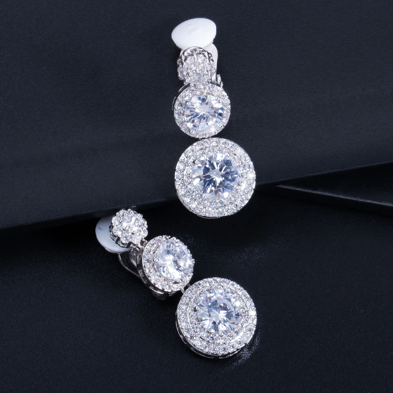 CWWZircons Clip on Ear Round Drop Cubic Zirconia Non Pierced Earrings Fashion Wedding Jewelry Womens Accessories CZ427 5