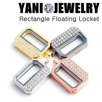 

10PCS!! Shuyani Rhinestone Rectangle Glass Locket Living Memory Locket Floating Locket for Charm Locket Pendant